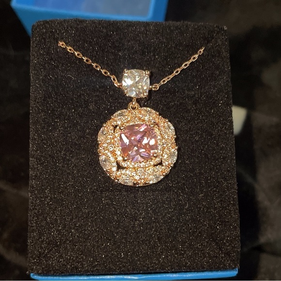 Rose gold, created pink sapphire with CZ accents fashion necklace 17” - Picture 6 of 11